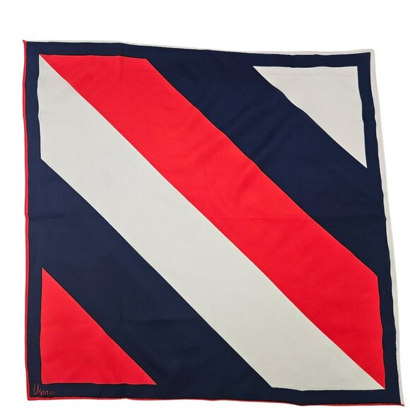 Vintage Vara Red White Navy Striped Polyester Square Scarf Japan 21 x 21 - Picture 1 of 8